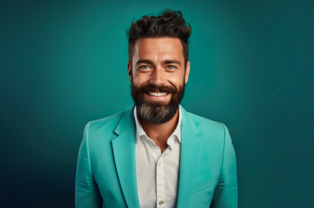 Picture of happy handsome young male in blue suitの素材