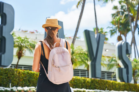 Picture from Miami of woman tourist in Baysideの写真素材