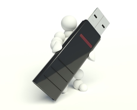man hold usb flash. Isolated 3d imageの写真素材