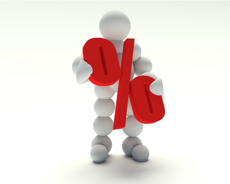 3d man wearing a percentage on a white backgroundの写真素材