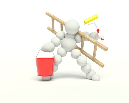 3d man painter in ladderの写真素材