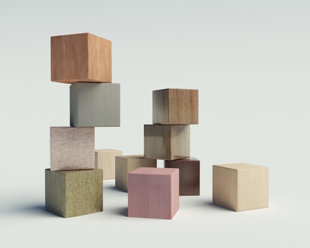 wooden blocks on a white backgroundの写真素材