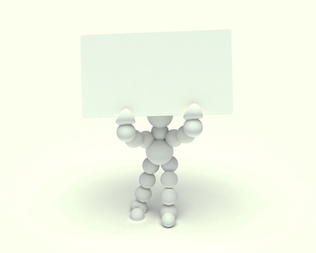 White cute person whit blank cardの写真素材