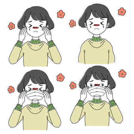 Illustration of a young woman who is troubled by hay feverのイラスト素材