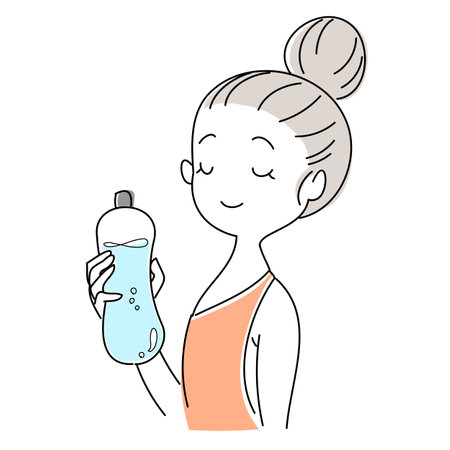 Illustration of a woman drinking water healthily in a plastic bottle with a simple and cute touchのイラスト素材