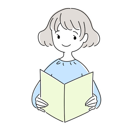 Simple and cute touch illustration of smiling woman reading bookのイラスト素材