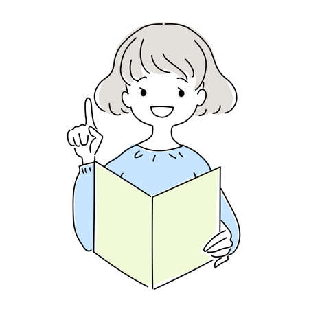 Simple and cute touch illustration of smiling woman reading a book and convincingのイラスト素材