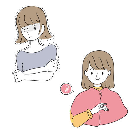 Illustration of a woman warming up with a cold womanのイラスト素材