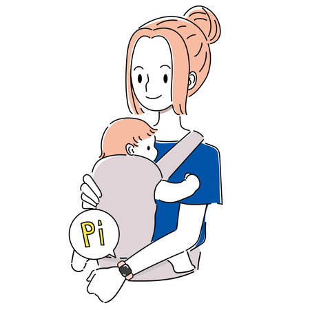 Illustration of a woman making a payment with a smartwatch while holding a babyのイラスト素材