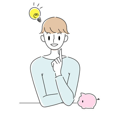 Illustration of a man flashing how to save moneyのイラスト素材