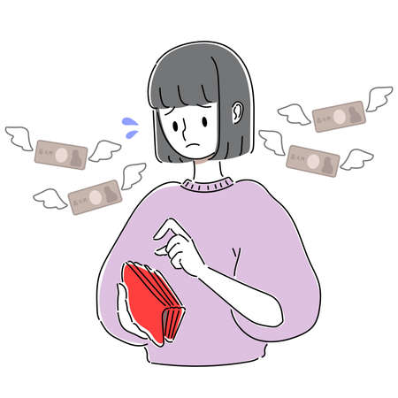 Illustration of a woman struggling with money expensesのイラスト素材