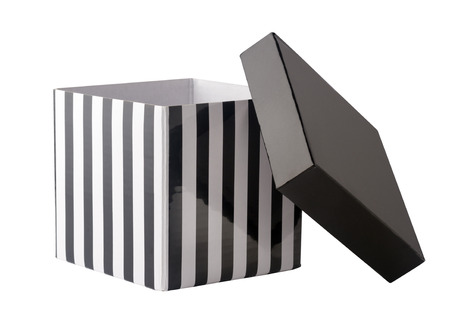 Open box with stripes isolated on white backgroundの写真素材