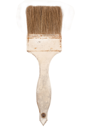 old worn paint brush isolated on white backgroundの写真素材