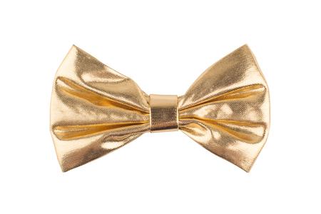 golden shinny bow tie isolated on white backgroundの写真素材