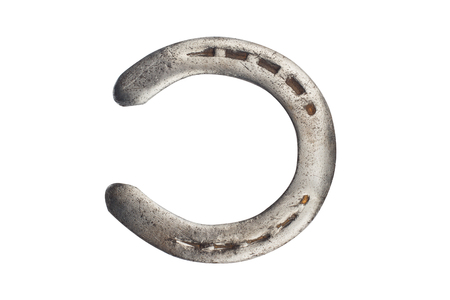 top view of steel polished horseshoe isolated on whiteの写真素材