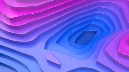 3d illustration abstract closeup of colorful topographic map with blue and violet shades cartography gradients on grey backgroundの写真素材