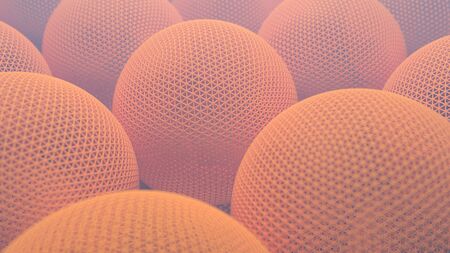 3d illustration closeup of orange abstract geometric spheres with detailed triangle geometry technology background with shallow depth of fieldの写真素材