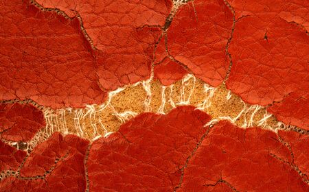 macro closeup detail of heavily brown cracked artificial leather material background texture with...