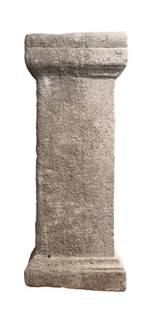 A fragment of a stone column with historic significance isolated on a white backgroundの写真素材