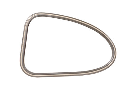A triangular shaped metal window frame isolated on a white background with a sleek and simple designの写真素材