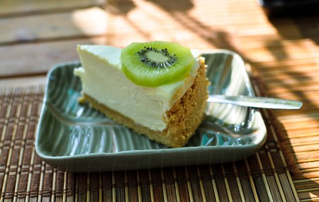 A slide of lemon cheese cake in the cafeの写真素材