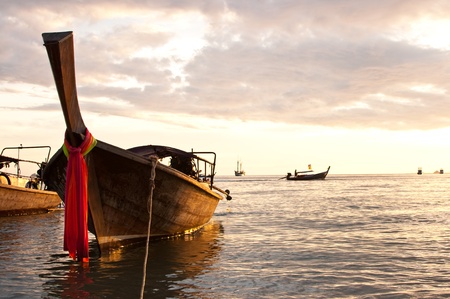 Longtail boat at sutset, Krabi ,Thailandの写真素材