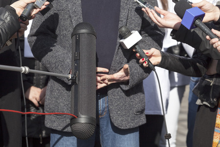interview with media microphone の写真素材