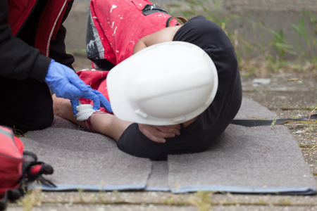Work accident. First aid training.の写真素材