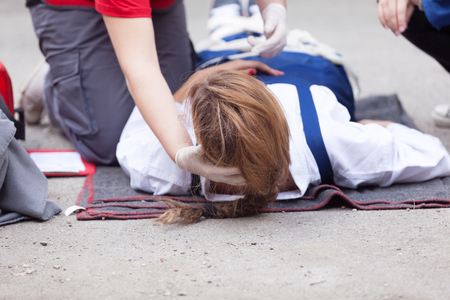 Work accident. First aid training.の写真素材