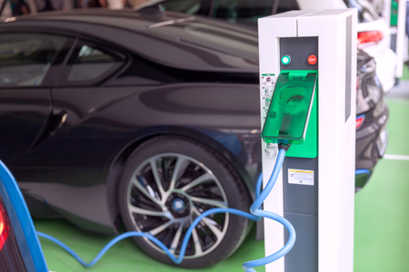 Charging battery of an electric car. Electric vehicle charging station.の写真素材
