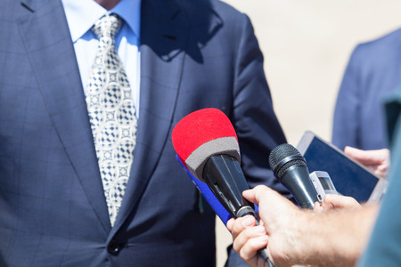 Public relations - PR. Media interview. News conference.の写真素材