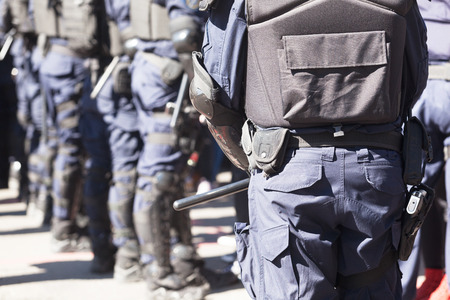 Riot police on duty during protest