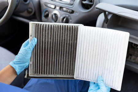 Clean and dirty cabin pollen air filter for a carの写真素材