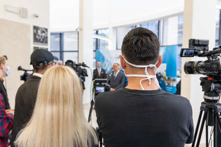 News or press conference during coronavirus COVID-19 pandemic