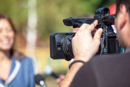 TV interview. Public relations - PR. News conference.