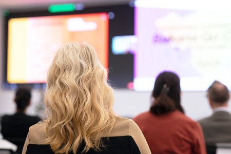 Online live streaming business conference and presentation or international political eventの写真素材