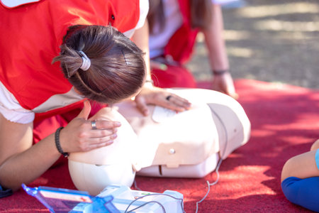 First aid and Cardiopulmonary Resuscitation - CPR trainingの写真素材