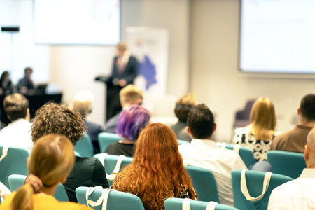 People at business conference and presentation or international political event