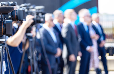 Covering media, publicity or political event with video cameraの写真素材