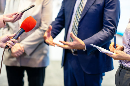 Media interview. News conference or public relations - PR.の写真素材