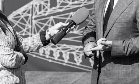 Press interview, black and white photographyの写真素材