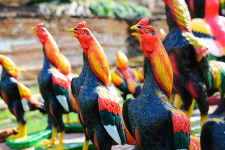 A Crowd of Chicken Statue in Temple of Thailand.の写真素材