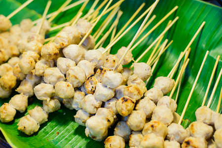 Street food in Thailand - meatballs.の写真素材
