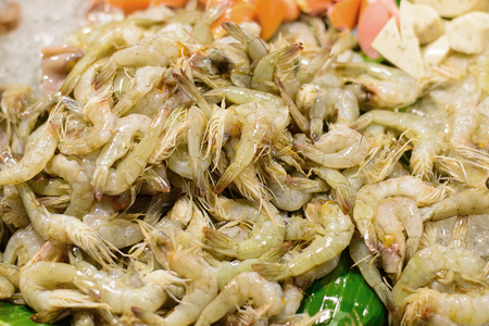 Fresh prawns shellfish. Sea food, street food. Thailand.の写真素材
