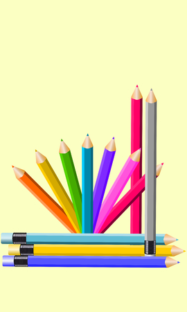 Colored pencils on a yellow backgroundのイラスト素材