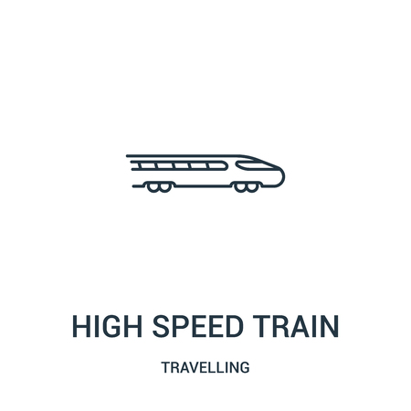 high speed train icon vector from travelling collection. Thin line high speed train outline icon vector illustration. Linear symbol for use on web and mobile apps, logo, print media.のイラスト素材