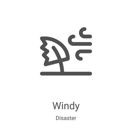 windy icon vector from disaster collection. Thin line windy outline icon vector illustration. Linear symbol for use on web and mobile apps, logo, print mediaのイラスト素材