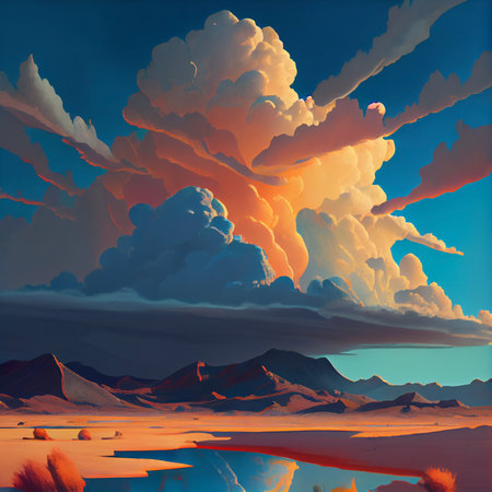 painting of a cloudy sky over a body of water. generative ai.の素材