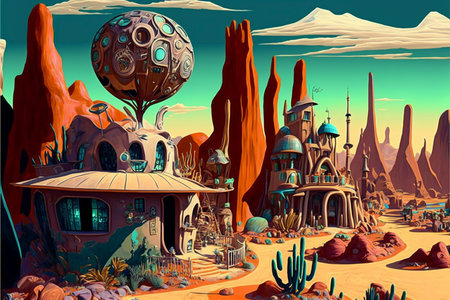 digital painting of a futuristic city in the desert. generative ai.の素材