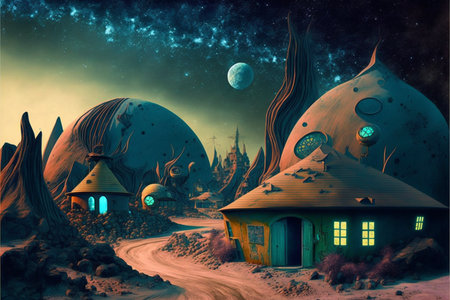 painting of a house in the middle of a desert. generative ai.の素材